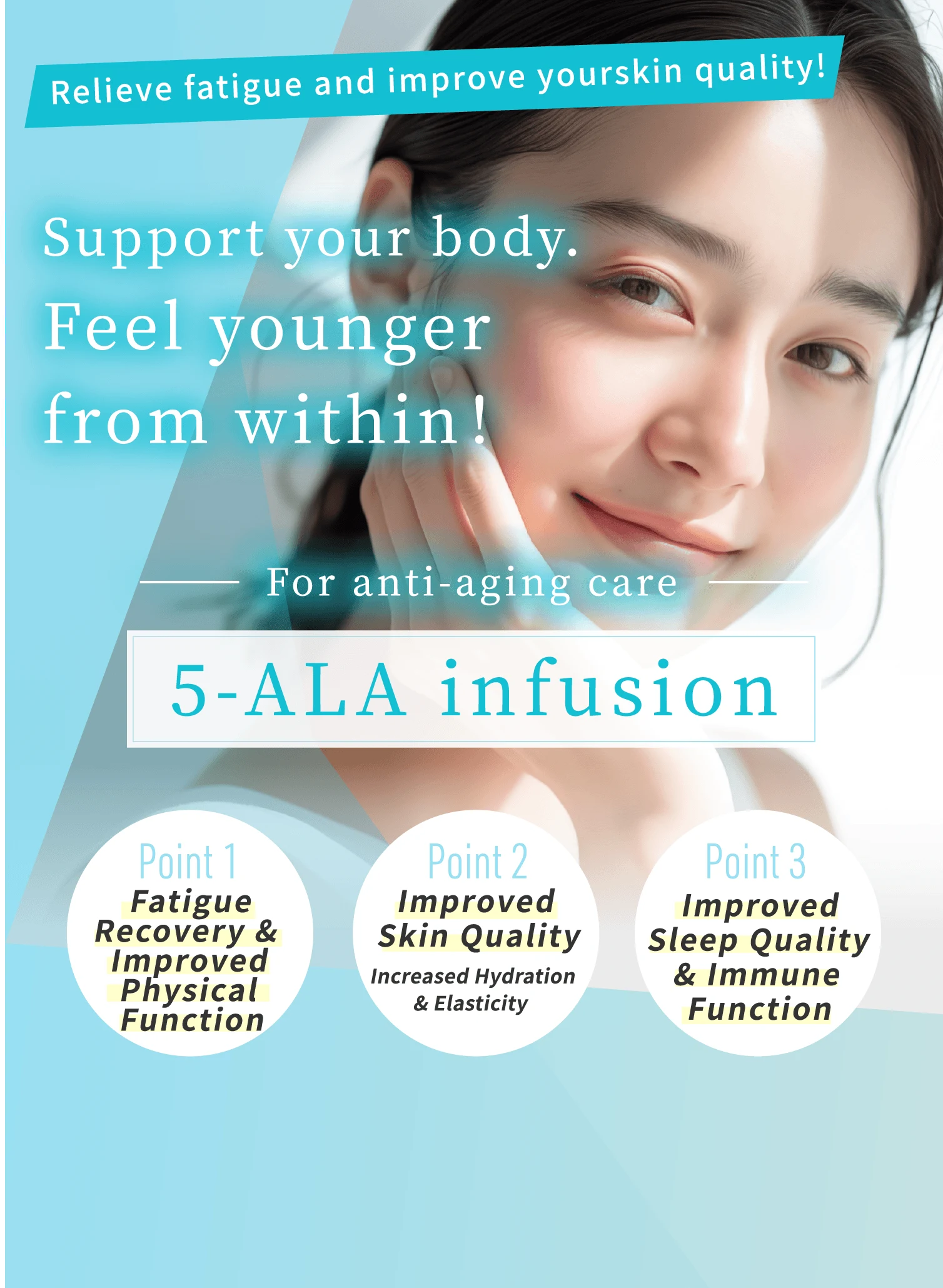 Support your body. Feel younger from within! 5-ALA infusion