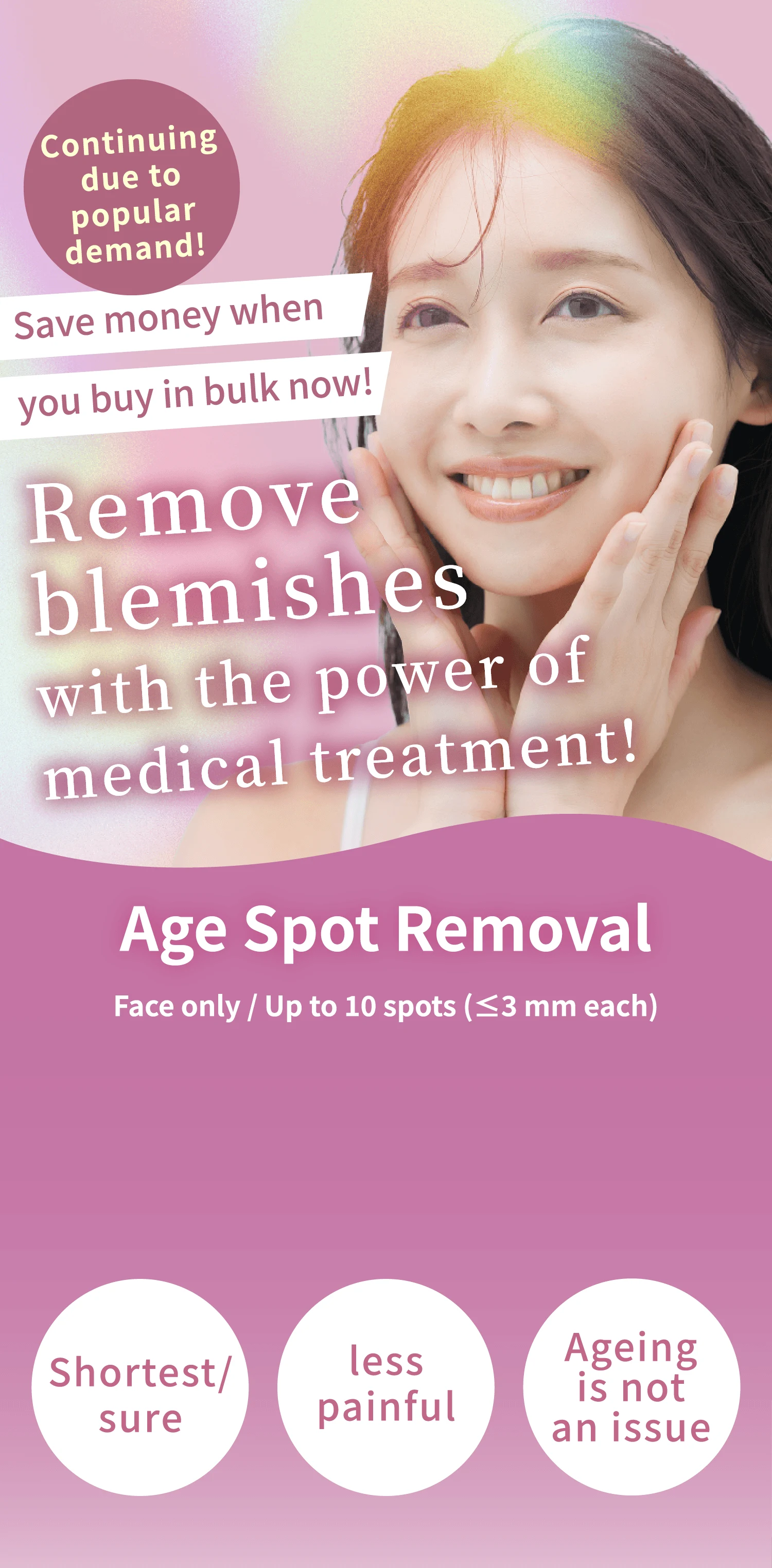 Remove blemishes with the power of medical treatment! Age Spot Removal - Face only / Up to 10 spots (≤3 mm each)